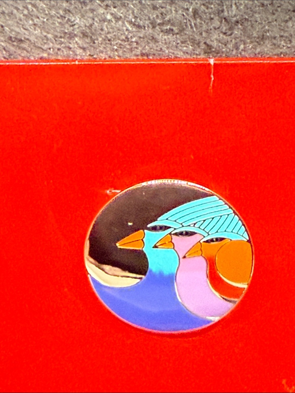 Laurel Burch Celestial Birds Shimmering Within a Silver Moon Brooch NWT
